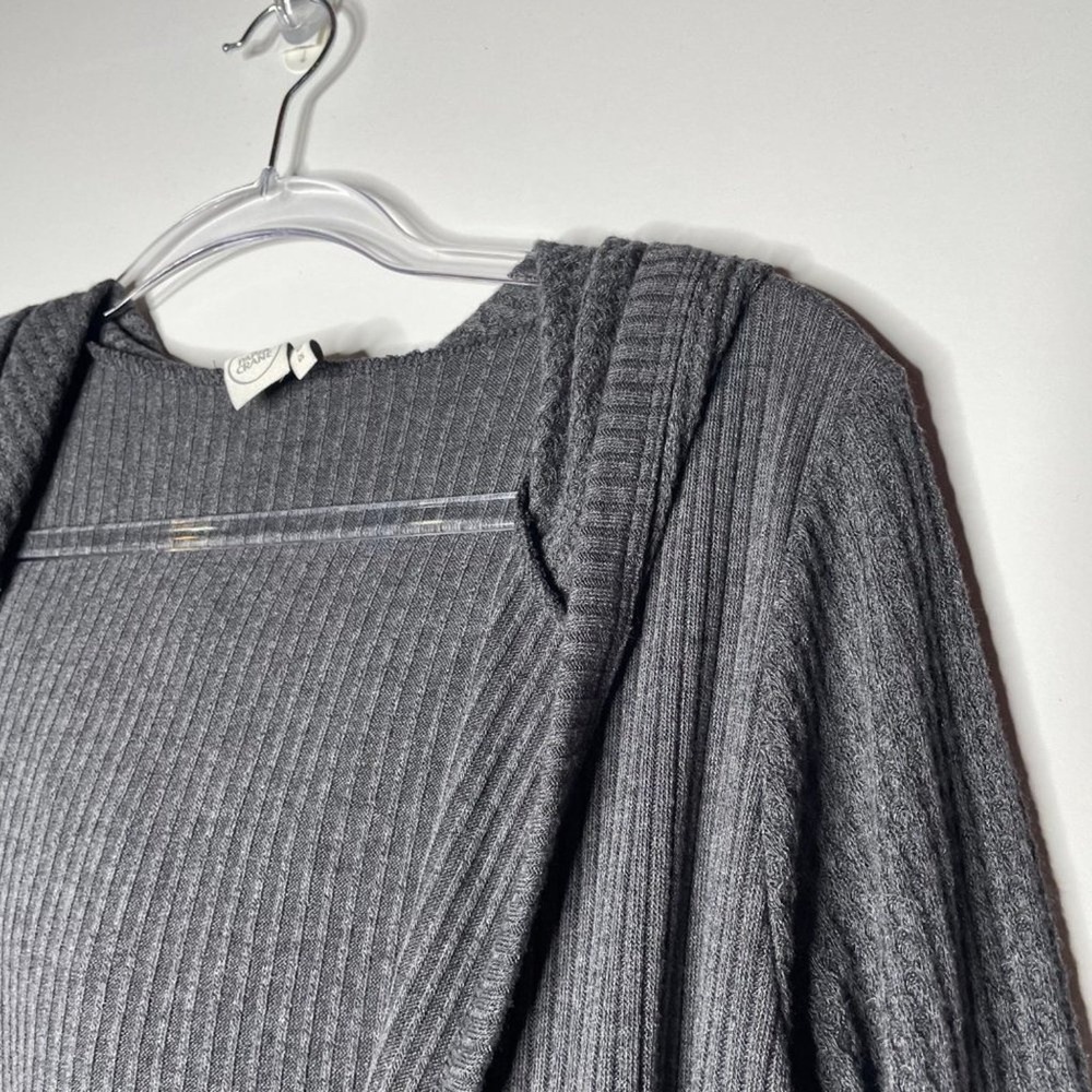 Paper Crane Charcoal Grey Waffle Knit Hooded Open Front Duster Cardigan XS - Picture 8 of 9